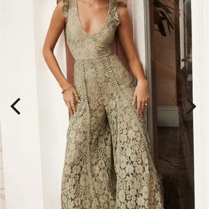 Selfie Leslie Olive Floral Lace Jumpsuit